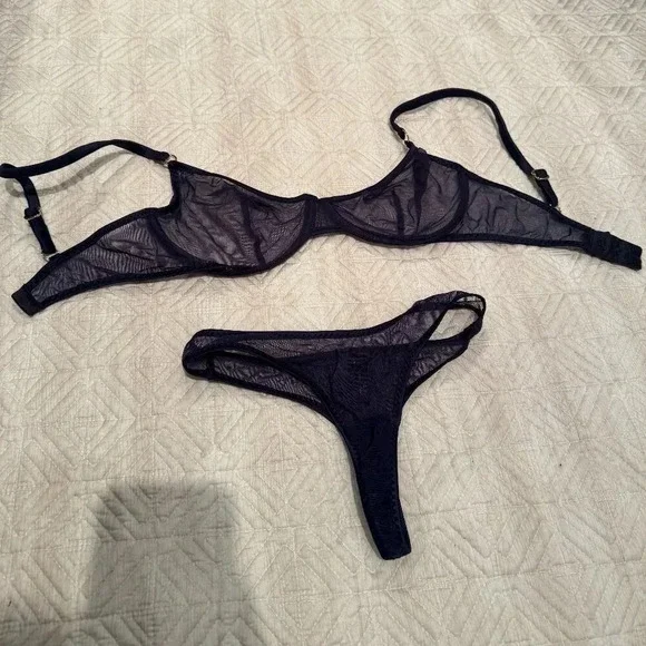 NEW Navy Blue Rosemary Bra and Panties Matching Set, Marie Mur, 34D and S - Picture 1 of 9